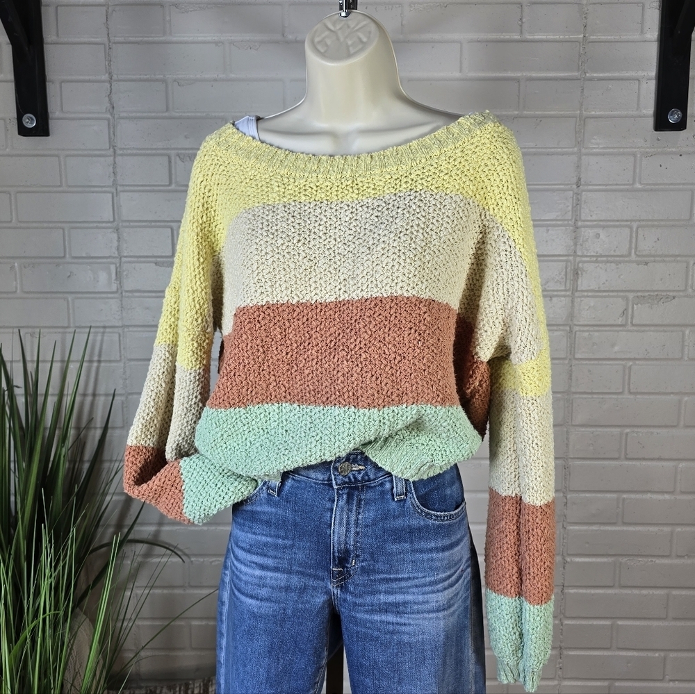 Blank Paige Colorful Striped Wide Neck Sweater Medium